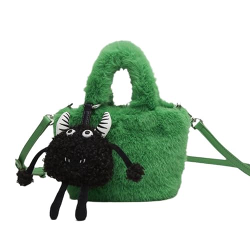 Uqezagpa Niedliche Plüsch-Umhängetasche, Clutch, Geldbörse, Crossbody-Tasche mit abnehmbarem Schultergurt, für Herbst und Winter, Stofftasche, grün, One Size von Uqezagpa