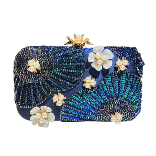 Uqezagpa Pailletten-Abend-Geldbörse, glitzernde Schultertasche, Abendessen-Tasche mit abnehmbarer Metallkette, für Hochzeit, Abschlussball, Cocktailparty, Hochzeitszubehör, marineblau, One Size von Uqezagpa