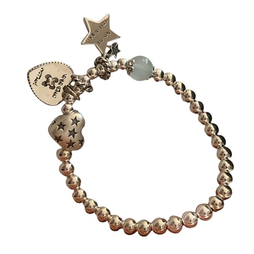 Uqezagpa Rundes Perlen- und Stern-Armband, stabile Legierung, Armband mit Stern-Herz-Anhänger, Handgelenk-Ornament für den Alltag von Uqezagpa