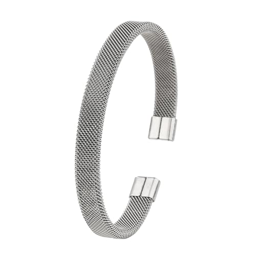 Uqezagpa Schlanker C-förmiger Edelstahl-Armreif mit atmungsaktivem Netz-Design, trendiger Unisex-C-förmiger Armreif, Schmuck für Erwachsene, moderner Edelstahl-Armreif für den täglichen Gebrauch von Uqezagpa