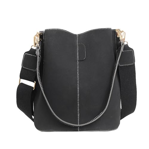 Uqezagpa Schlichte Damen-Umhängetasche, lässig, für Herbst und Winter, Retro, Eimer für die tägliche Arbeit, Reisen, Herbst, Winter, Crossbody für Damen, einfacher Eimer, Retro-Schulter, Schwarz , One von Uqezagpa