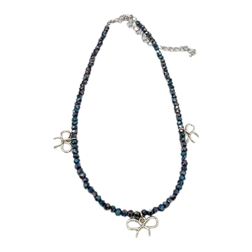 Uqezagpa Schlichte Halskette mit Schleife, modisches Halsband, Halskette, Schlüsselbeinkette, Kristallperlen, Statement-Schmuck, eleganter Kristall-Perlen-Choker für Damen, Einheitsgröße, Wie von Uqezagpa
