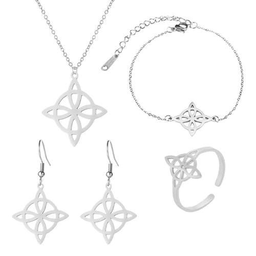 Uqezagpa Schmuck-Set aus Metall, Knoten, Anhänger, Halskette, Ohrringe, Ringe, Kollektion, stilvolles Accessoire für Damen und Mädchen, modische Halskette, Gold, Wie beschrieben, Wie beschrieben von Uqezagpa