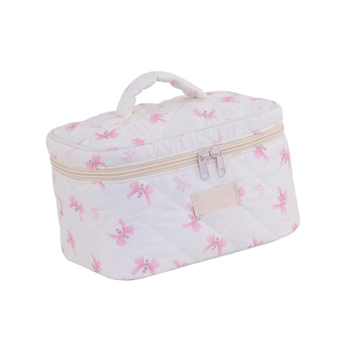 Uqezagpa Schöne gesteppte Make-up-Tasche mit Schleife, großes Fassungsvermögen, Reise-Kosmetik-Organizer für Damen und Damen, ästhetisch, 1, Size 23x16x14cm/9.06x6.3x5.51inch von Uqezagpa