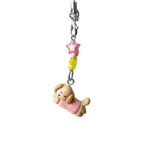 Uqezagpa Schöner Cartoon-Dackel-Handyanhänger, süße Stile, Kunstharz-Materialien, tragbar und einfach zu befestigen, für Damen, 13 cm, Harz von Uqezagpa