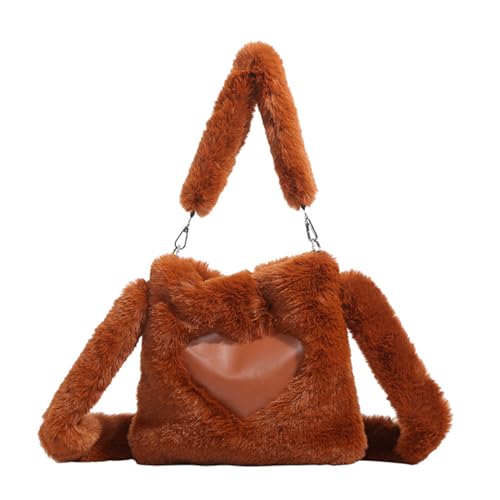 Uqezagpa Schultertasche mit Herzmuster, Plüsch, Crossbody-Tasche für Damen und Mädchen, vielseitige Tragetasche, trendig, große Kapazität, warme und einladende Designs, Karamellfarben, One Size Uqezagpa Schultertasche mit Herzmuster, Plüsch, Crossbody-Tasche für Damen und Mädchen, vielseitige Tragetasche, trendig, große Kapazität, warme und einladende Designs, Karamellfarben, One Size von Uqezagpa