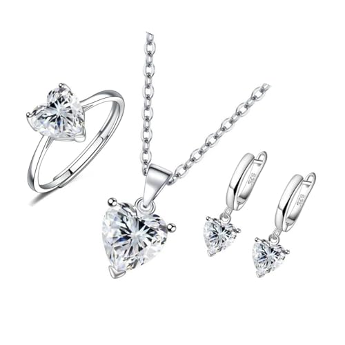 Uqezagpa Set Von 3 Stilvollen Herzförmigen Kubischen Zirkonia Halskette Ohrringe Ringe Schmuck Set Einzigartig von Uqezagpa