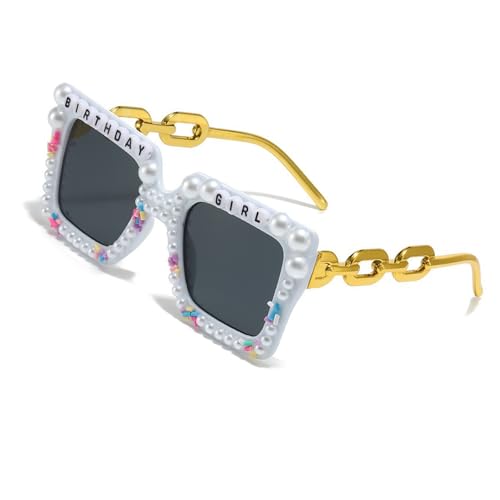 Uqezagpa Shades Shades Polarisierte Gläser, Hip-Hop, trendige, übergroße Requisiten für Unisex, stilvolle Sonnenbrille, modische Perlen verziert, Weißer Rahmen, grauer Kuchen von Uqezagpa
