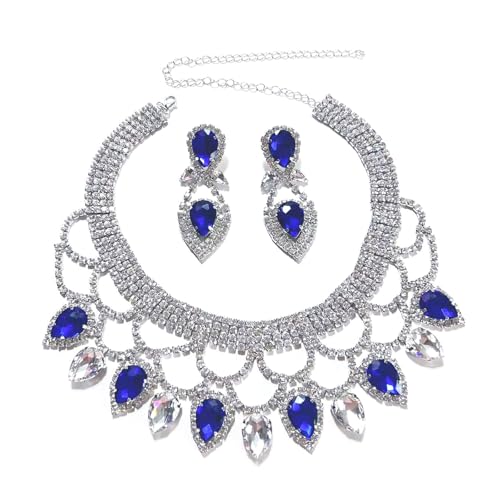 Uqezagpa Statement-Kristall-Halskette und Ohrringe, Set mit Metallstruktur für Frauen, die faszinierende und auffällige Accessoires lieben, einzigartige, elegante Halskette, Einheitsgröße, Wie von Uqezagpa