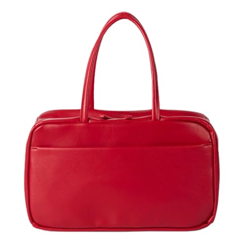 Uqezagpa Stilvolle Damenhandtasche mit viel Platz PU-Leder Tragegriff oben Tasche Party Handtaschen Casual Mode Einkaufstaschen Leder Reise Handtasche, rot, One Size von Uqezagpa