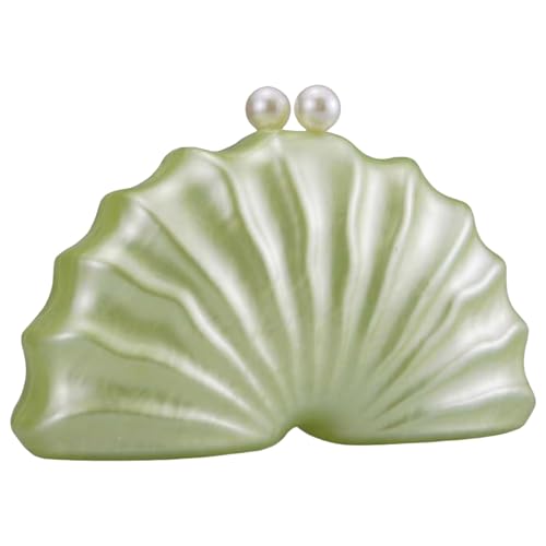 Uqezagpa Stilvolle Handtasche in Muschelform mit Acryl-Abendtasche, Schultertasche, Umhängetasche, ein anspruchsvolles Accessoire für Partygänger, einzigartige Clutch, grün, One Size von Uqezagpa