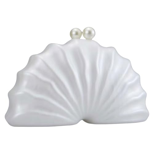 Uqezagpa Stilvolle Handtasche in Muschelform mit Acryl-Abendtasche, Schultertasche, Umhängetasche, ein anspruchsvolles Accessoire für Partygänger, einzigartige Clutch, weiß, One Size von Uqezagpa