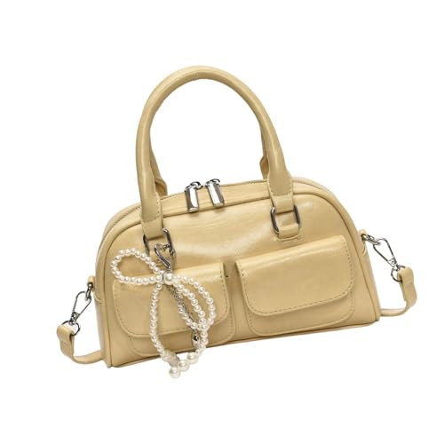 Uqezagpa Stilvolle PU-Leder-Handtasche mit abnehmbaren Schleifen, Crossbody-Tasche für Damen, geräumige Innen-Schultertasche, leichte Pendler-Umhängetasche, gelb, One Size Uqezagpa Stilvolle PU-Leder-Handtasche mit abnehmbaren Schleifen, Crossbody-Tasche für Damen, geräumige Innen-Schultertasche, leichte Pendler-Umhängetasche, gelb, One Size von Uqezagpa