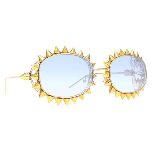 Uqezagpa Stilvolle Sonnenbrille mit ovalem Rahmen und Metallnietenrahmen für den Alltag und Musikveranstaltungen, Unisex, für Erwachsene, Musik-Festival-Brillen von Uqezagpa