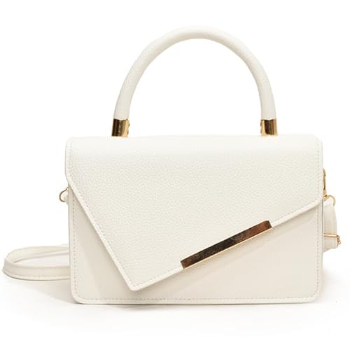 Uqezagpa Stilvolle Umhängetasche aus PU-Leder für Damen, mit verstellbarem Riemen und Tragegriff oben, Umhängetasche, Geldbörse, PU-Leder, weiß, One Size von Uqezagpa