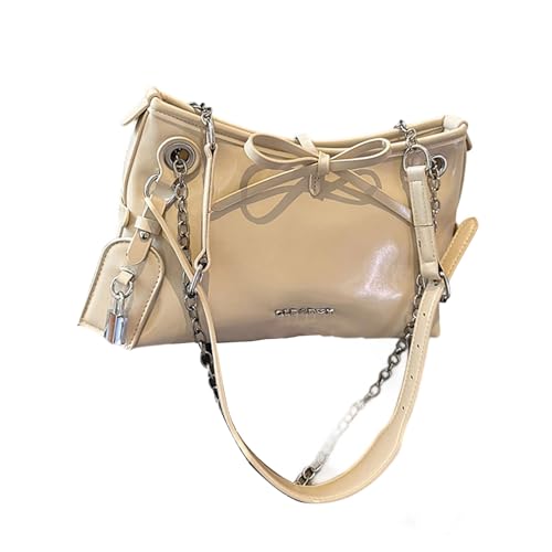 Uqezagpa Stilvolle Umhängetasche mit abnehmbarem Schultergurt, geräumiges Innenfutter, praktische PU-Umhängetasche für verschiedene Anlässe, PU-Ledertasche, khaki, One Size von Uqezagpa