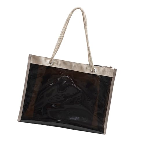 Uqezagpa Stilvolle transparente PVC-Tasche für Damen, leichte Strandtasche mit geräumiger Innenseite, Schultertasche und Kosmetiktaschen, transparent, PVC-Handtasche, Schwarz , One Size von Uqezagpa