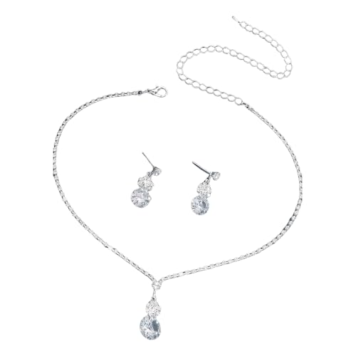 Uqezagpa Strass-Hochzeitsschmuck-Set, stilvolle Wassertropfen-Charm-Halskette und Ohrringe, raffiniertes Braut-Accessoire, handgefertigter Brautschmuck von Uqezagpa