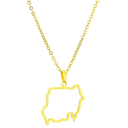 Uqezagpa Sudan Karte Anhänger Halsketten Ethnische Hip Hop Karte Kette für Damen Herren Charm Edelstahl, 3*2.1cm, Edelstahl von Uqezagpa