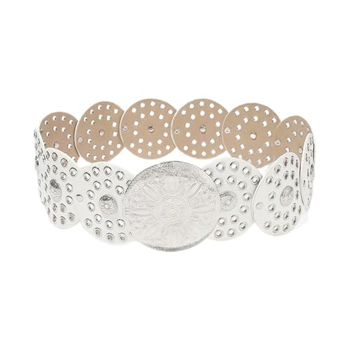 Uqezagpa Taillengürtel, breiter Gürtel für Damen, mit Ösen, Taillenkette, Scheibenkette, Bauchkette für Kleid, Westernschnitzereien, Taillenkette, Weiße Schnalle, Length and width: about 112*8.3cm von Uqezagpa