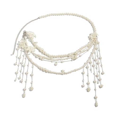 Uqezagpa Taillenkette mit Kunstperlen und Quasten für Damen, verstellbare Körperkette, Strandschmuck, Accessoire, Hochzeit, 6.24x6.24in, Imitationsperle + Kupfer, Beryll von Uqezagpa