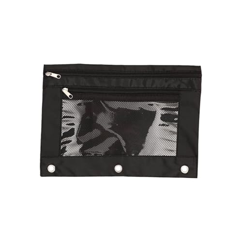 Uqezagpa Tragbares Federmäppchen mit 3 Ringen, Doppelreißverschluss, Schulbedarf für Stifte, Marker, Scheren, Aufbewahrung, Schwarz von Uqezagpa