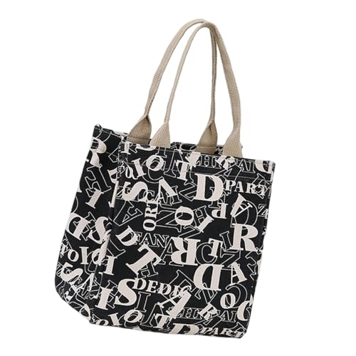 Uqezagpa Tragetasche aus Segeltuch mit großem Fassungsvermögen, wiederverwendbare Lebensmittel-Lunchbox, Behälter mit Innentaschen für Reisen, Einkaufen, wiederverwendbares Einkaufstuch, Schwarz , One von Uqezagpa