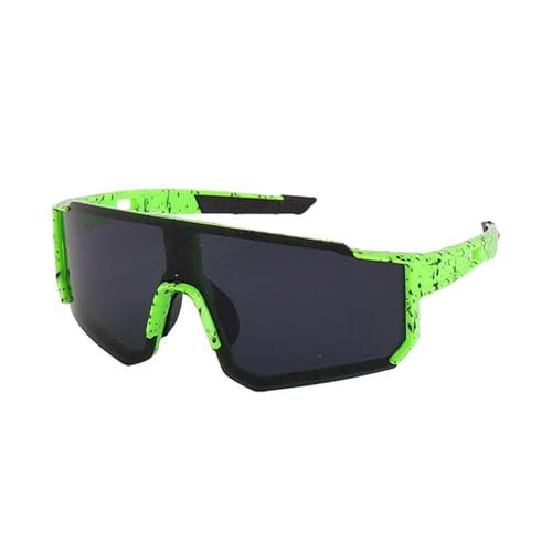 Uqezagpa Trendige Sport-Sonnenbrille, winddicht, PC-Gläser, breite Abdeckung, Brillen für Outdoor-Aktivitäten, unverzichtbare Brillen für Sport, Grüner Punkt-grauer Teil von Uqezagpa