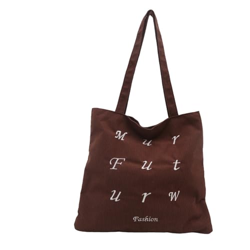 Uqezagpa Umhängetasche aus Cord mit Buchstaben-Stickerei für Damen, große Kapazität, lässige Handtasche für Studenten und Pendler, große Kapazität, coffee, One Size von Uqezagpa