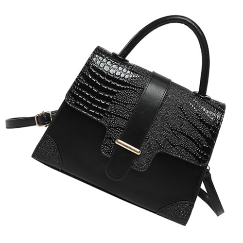 Uqezagpa Umhängetasche aus PU-Leder für Damen, funktionales Design, Schultertasche, lässiger Griff, Geldbörse, Büro, Schwarz, PU-Leder, Schwarz , One Size von Uqezagpa