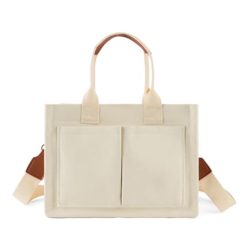 Uqezagpa Umhängetasche aus Segeltuch, große Kapazität, Schultasche, Umhängetasche, für Damen und Mädchen, modische Handtasche, beige, One Size Uqezagpa Umhängetasche aus Segeltuch, große Kapazität, Schultasche, Umhängetasche, für Damen und Mädchen, modische Handtasche, beige, One Size von Uqezagpa