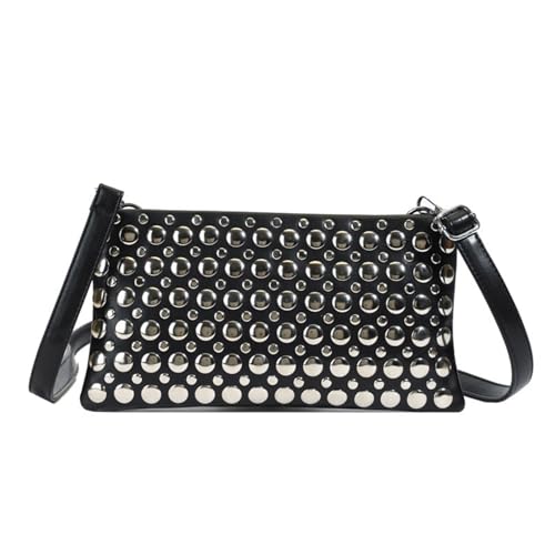Uqezagpa Umhängetasche für Damen, weiches PU-Leder, Schulter-Handtaschen, Clutches mit Nieten, Nieten-Designs, Schwarz , One Size von Uqezagpa