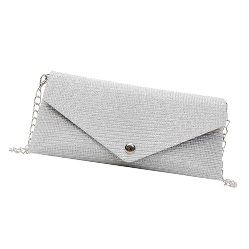 Uqezagpa Umhängetasche mit Metallkettenriemen, PU-Leder, Schultertasche, Handtasche, Alltagszubehör, für Damen und Mädchen, silber, One Size von Uqezagpa