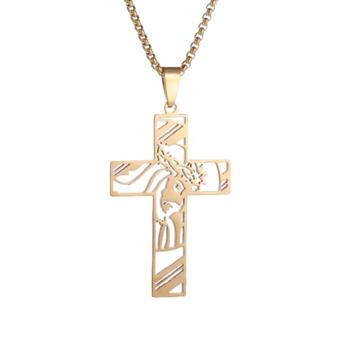 Uqezagpa Verstellbare Länge, Schlüsselbein-Kette, Kruzifix-Anhänger, Halskette, Unisex, religiöse Halskette, Schmuck für Herren, Length 51cm60cm, Metall von Uqezagpa
