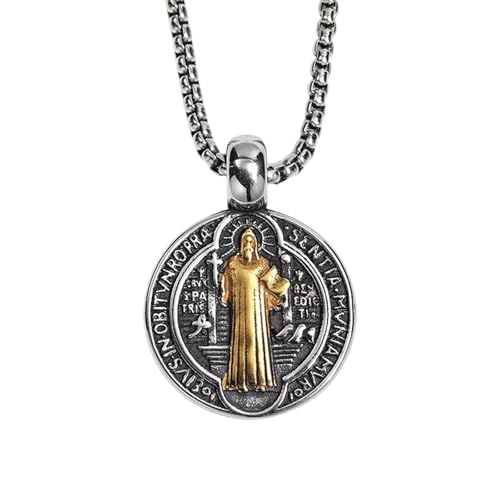 Uqezagpa Vintage-Herren-Halskette, doppelseitig, Exorzismus-Medaillon-Anhänger, Halskette, modischer katholischer Amulett-Schmuck, 27*37mm, Metall, Kein Edelstein von Uqezagpa