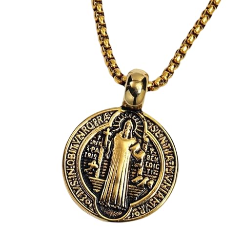Uqezagpa Vintage-Herren-Halskette, doppelseitig, Exorzismus-Medaillon-Anhänger, Halskette, modischer katholischer Amulett-Schmuck, 27*37mm, Metall von Uqezagpa