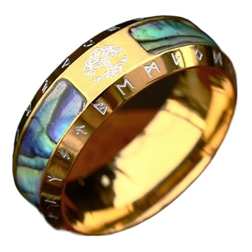 Uqezagpa Vintage Nordic Vikinged Yggdras Herrenringe keltischer Knoten Designs Punk Biker Amulett Schmuck Statement, Size 7, 8, 9, 10, 11, 12, 13 CodeOptional, Titanstahl von Uqezagpa