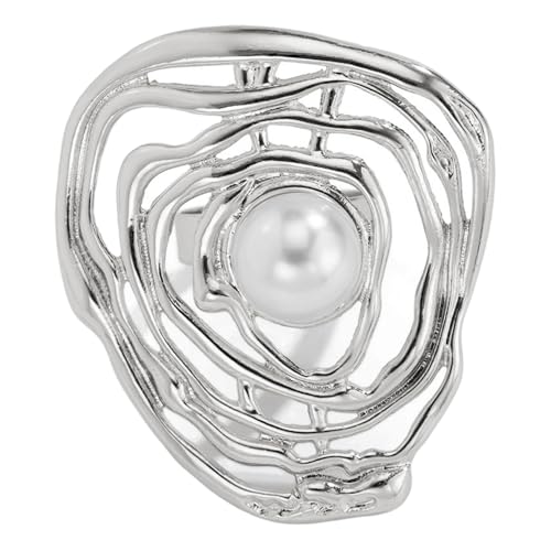 Uqezagpa Vintage Perlen Spiralen Ringe verstellbar offene Ringe für Frauen Mädchen übertrieben unregelmäßig Mode, 5.07x3.12in, Legierung, Perlen von Uqezagpa