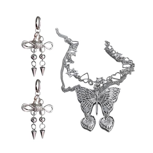 Uqezagpa Vintage-Set mit mehrlagiger Halskette und Ohrringen, modischer Legierungsschmuck für Damen und Herren, stilvolles Punk-Rock-Accessoire, einzigartiges Design von Uqezagpa