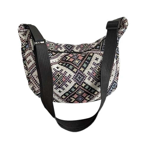 Uqezagpa Vintage ethnische Einzel-Umhängetasche unverwechselbare Knödelform mit Anhänger Dekoration ethnische Mode Statement, Schwarz , One Size von Uqezagpa