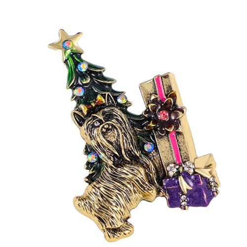 Uqezagpa Weihnachts-Brosche mit Hund und Baum, stabile Legierungsmaterialien, Schmuck, tragbar für Urlaubs-Outfit von Uqezagpa