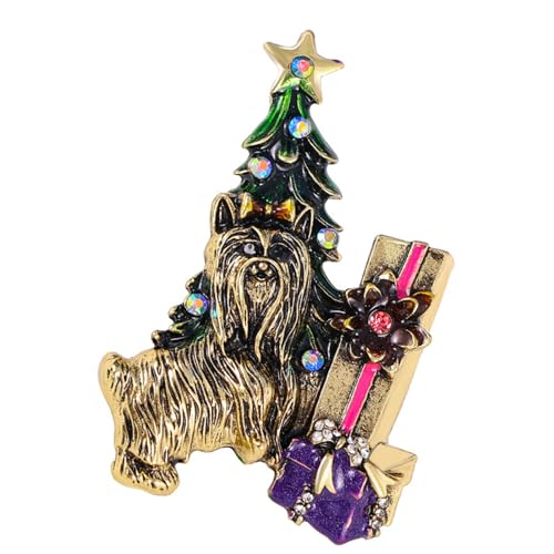 Uqezagpa Weihnachts-Brosche mit Hund und Baum, stabile Legierungsmaterialien, Schmuck, tragbar für Urlaubs-Outfit von Uqezagpa