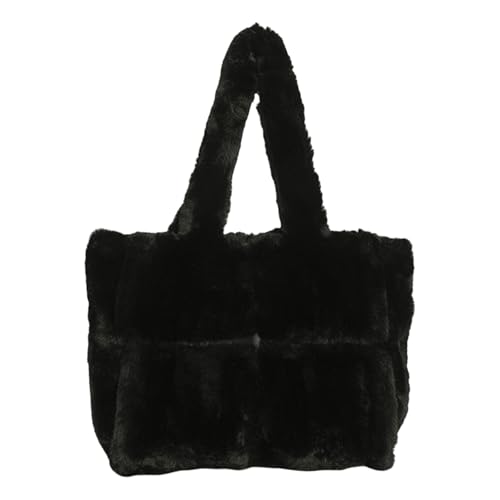 Uqezagpa Winterhandtasche für Damen, pelzig, gesteppt, große Schultertaschen, Tragegriff oben, Geldbörse für modische Outfits, weiche Plüsch-Geldbörse, Schwarz , One Size von Uqezagpa