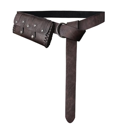Verstellbarer PU-Leder-Taillengürtel, Schärpe und passende Hüfttasche, abnehmbare Geldbörse für Cosplay, verstellbare mittelalterliche Tasche, hellbraun, Einheitsgröße, Mass Beauty von Uqezagpa