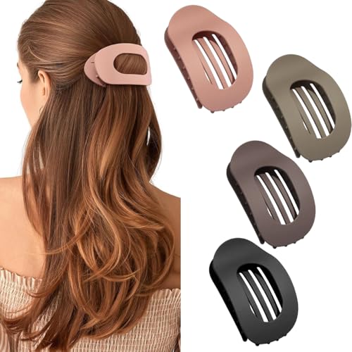 Uqingo 4 Stück Haarklammern für Damen, Flache Haarspangen, Matte Flat Claw Clip, Starker Halt Seitliche Haarklammern, Gebogenes Design mit Sicherem Halt und Inneren Zähnen für Dickes und Dünnes Haar von Uqingo