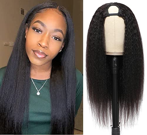 U Part Wig Human Hair Kinky Straight Wigs for Black Women, 12 inch Half Wig 2x4 U Shape Clip in Wigs Yaki Straight U Part Wig Remy Human Hair Extension von UrBeauty