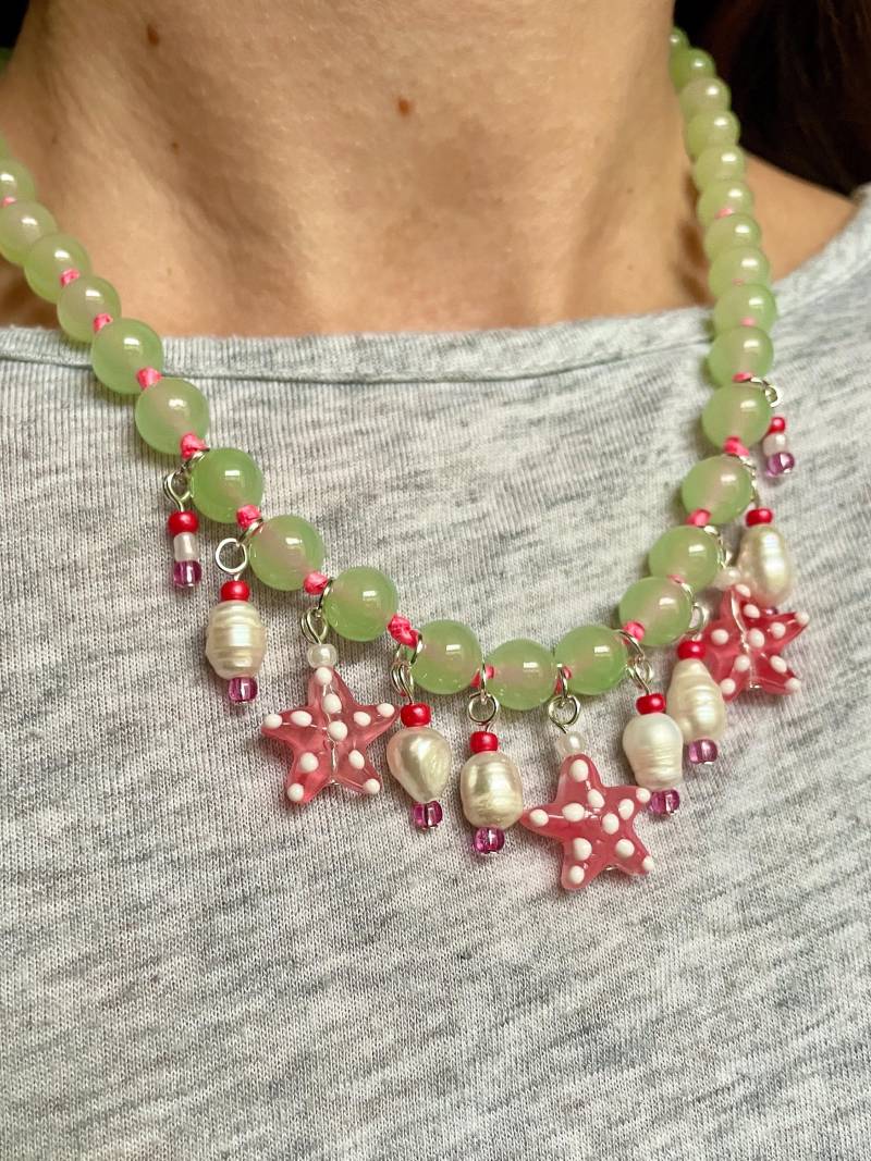Boho Pastell Perlenkette Meerjungfrau Mit Süßwasserperlen Und Seestern Charm Anhänger - Handgemacht von UrPearlyGirly