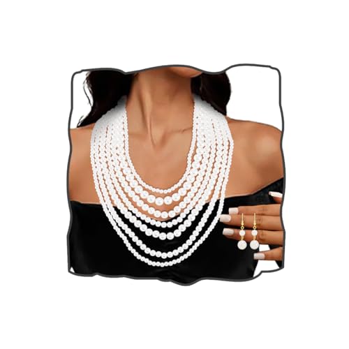 Uranian Set mit mehrlagigen Perlenketten, Perlenkette und Ohrringen, langsträngig, Perlenschmuck für Damen, Adjustable, Kunstperle, Kein edelstein von Uranian