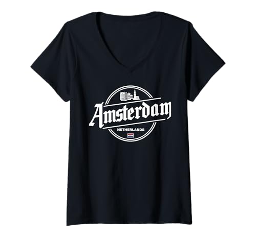Damen Kreis-Design im Vintage-Stil für Städtereisen nach Amsterdam T-Shirt mit V-Ausschnitt von Urban Amsterdam Explorer Cityscape Travel Wear