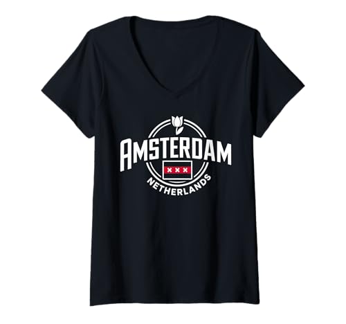 Damen Kreis-Design im Vintage-Stil für Städtereisen nach Amsterdam T-Shirt mit V-Ausschnitt von Urban Amsterdam Explorer Cityscape Travel Wear